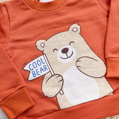 Conj. Casaco Cool Bear e Calça de Moletom - Laranja e Areia